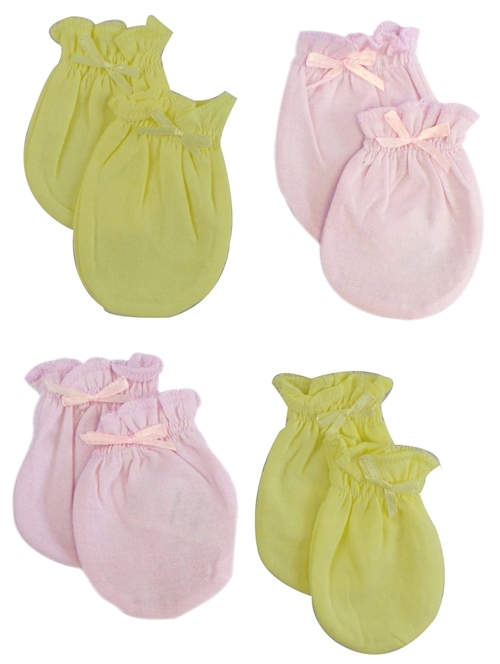 Bambini 116-Pink-Yellow-4-Pack Infant Mittens, Pink & Yellow - Pac