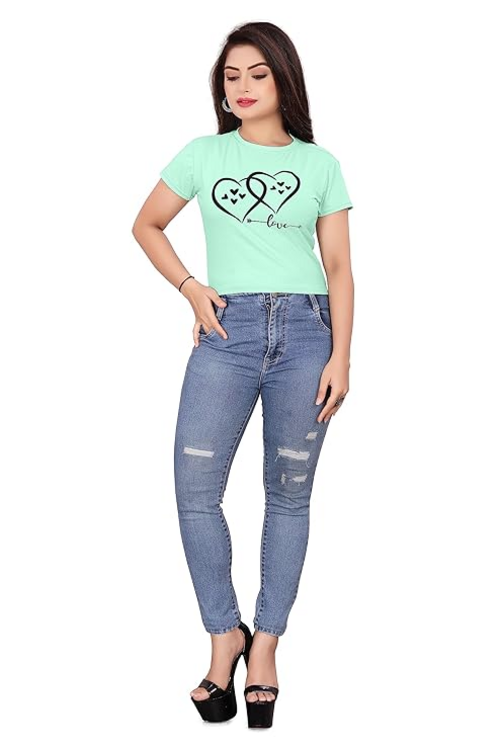 Women's Cotton Blend Crop Top T-Shirt (Size-S) (Color-SEA GREEN )