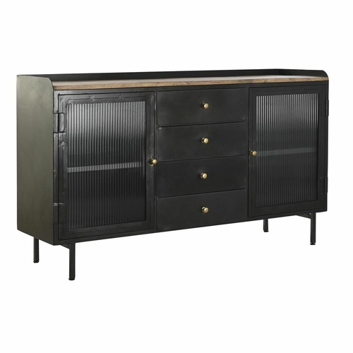 Sideboard DKD Home Decor Natural Black Golden Metal Mango wood (145 x