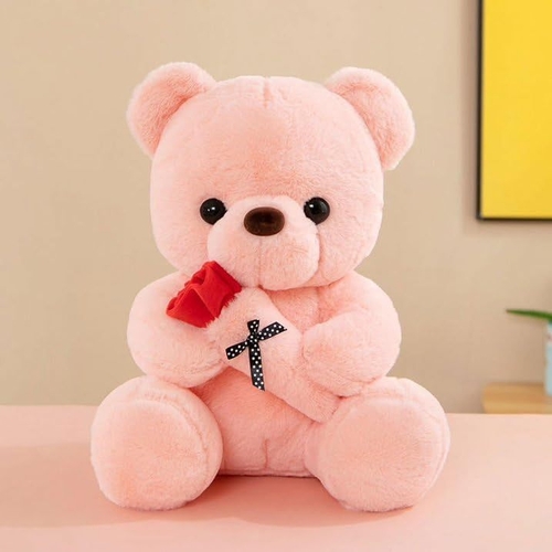 Plush Cute Teddy Bear with Rose Flower Pink