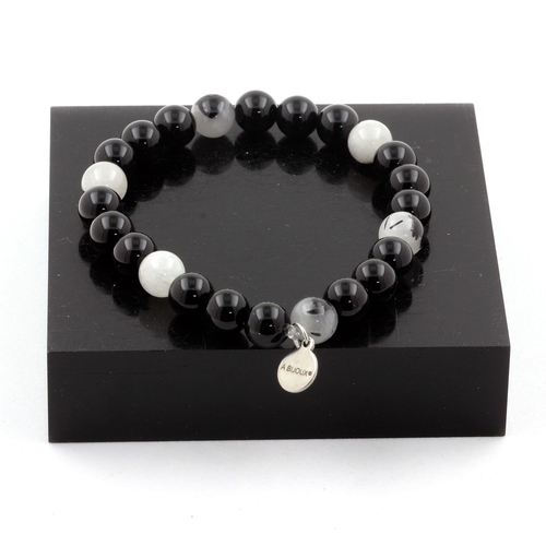 Black Agate + Black Rutilated Quartz Bracelet 8 mm Beads.