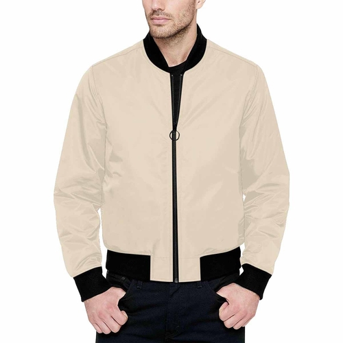 Mens Jacket - Champagne Beige and Black Bomber Jacket