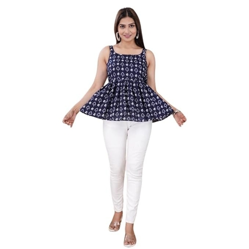 Cotton Fabric Cut Sleeves Round Neck Floral Top/Tunics for Woman &