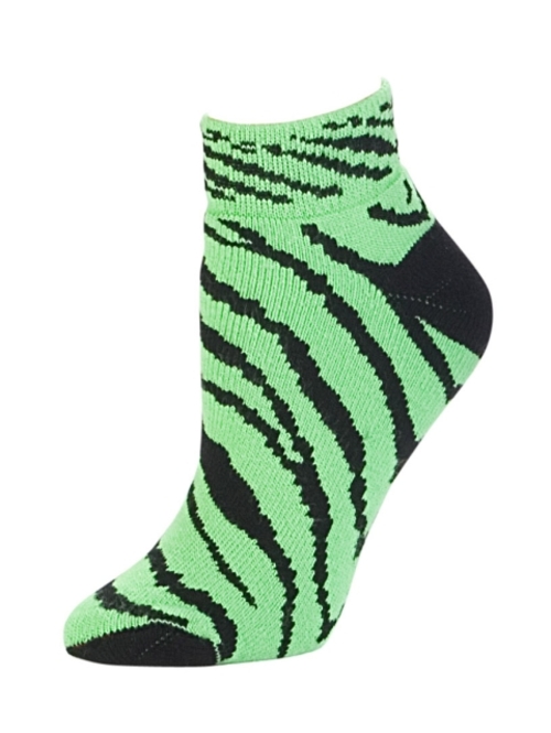 7090AP -NLM -M 7090AP Animal Print Anklet Sock - Neon Lime Zebra - Med