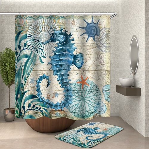 Vintage Map Seahorse Shower Curtain