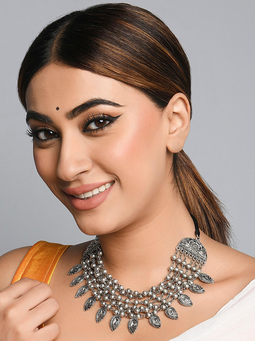 Ethnic Traditional Oxidised Silver Multi Layer Silver Beaded Peacocock