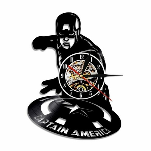 CAPTAIN AMERICA MARVEL SUPERHERO HANDMADE VINYL RECORD WALL CLOCK