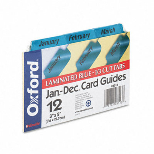 Oxford 03513 Laminated Index Card Guides- Monthly- 1/3 Tab- Manila- 3 