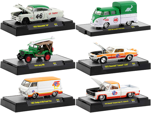 \Auto Meets\" Set of 6 Cars IN DISPLAY CASES Release 53 1/64 Diecast