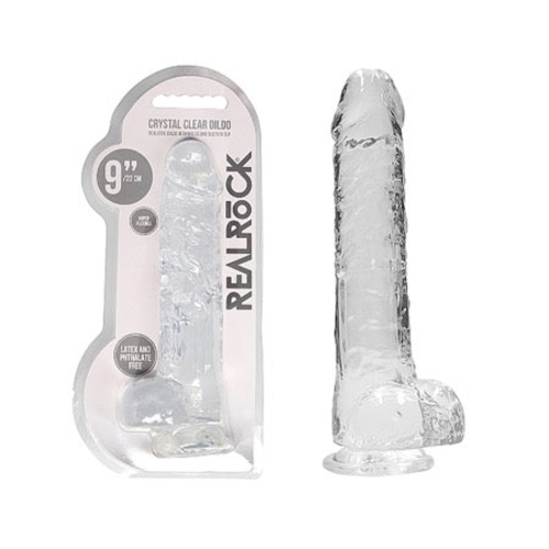 RealRock Crystal Clear Realistic 9 in. Dildo With Balls and Suction