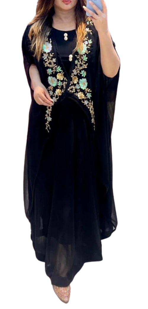 Women'sDesigner Handwork Gown With Shrug(ColorBlack)(Size40)