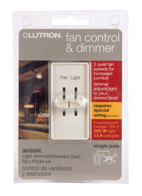 Lutron Electronics S2-LFSQH-LA Fan & Light Control  Light Almond