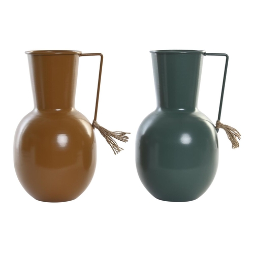 Vase DKD Home Decor 14.5 x 13 x 24 cm Metal Orange Green Mustard (2