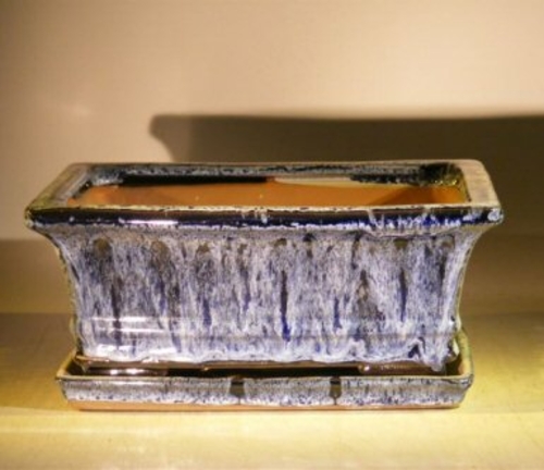 Marble Blue Ceramic Bonsai Pot - RectangleWith Attached Humidity/Drip