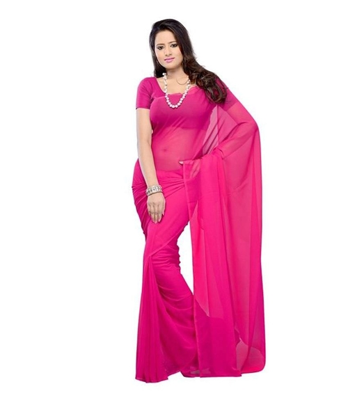 Plain Georgette Saree for Women-Magenta