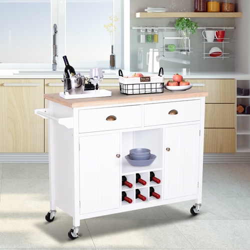 HOMCOM Kitchen Storage Trolley Cart Rolling Island Wood Cabinet w/