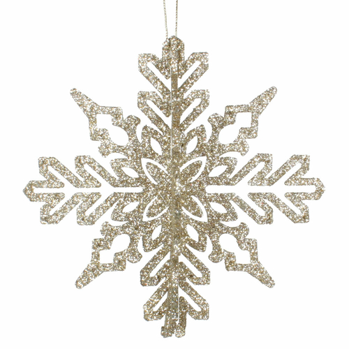 Vickerman M187338 6 in. Champagne 3D Glitter Snowflake Christmas Ornam