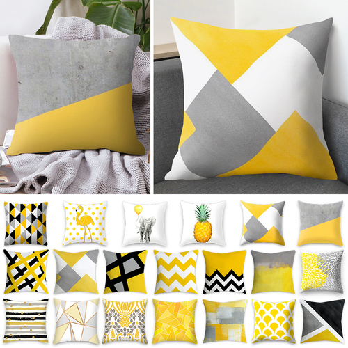 DIDIHOU Yellow Striped Pillowcase Geometric Throw