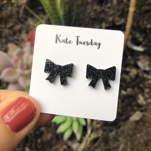 Black Sparkly Bow Acrylic Earrings