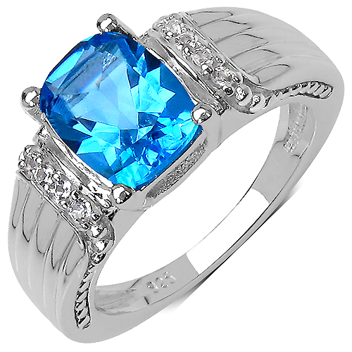 2.09 Carat Genuine Blue Topaz .925 Sterling Silver Ring