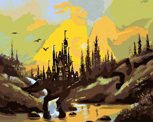 Zuty - Paint by Numbers - KNIGHT ON HORSEBACK, CASTLE AND SUNSET (D.