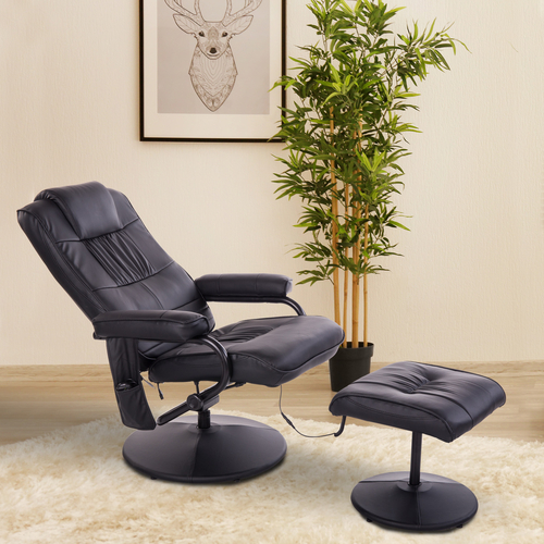 HOMCOM Massage Recliner Ottoman Set Electronic Swivel Armchair with