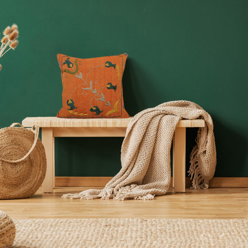 Embroidered Woolen Bourbon Cushion Cover