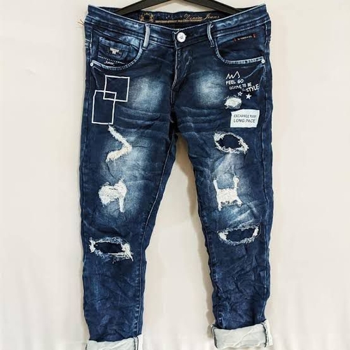 Men damage typography jeans  BLUE 28