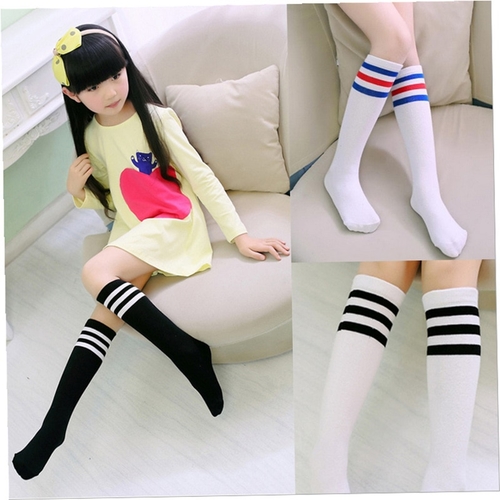 Kids Knee High Socks Girls Boys Football Stripes