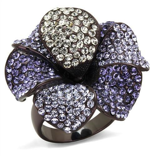 Women IP Dark Brown Stainless Steel Ring with Top Grade Crystal in Mul