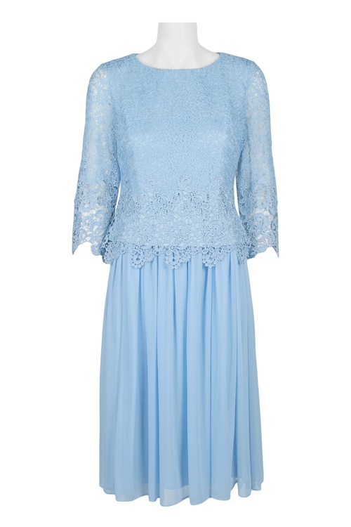 Alex Evenings Crew Neck Long Sleeve Popover Ruched Zipper Back Lace