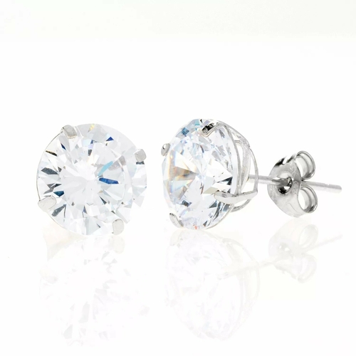 14K White Gold Round Basket Setting Simulated Round Diamond Stud