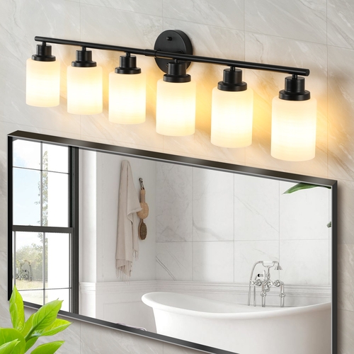 Modern 6-Light Vanity Bathroom Mirror Light, Frosted White Glass with