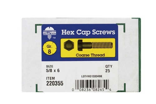 Hillman 220355 0.625 x 6 in. NC-Y Grade 8 Hex Head Cap Bolt