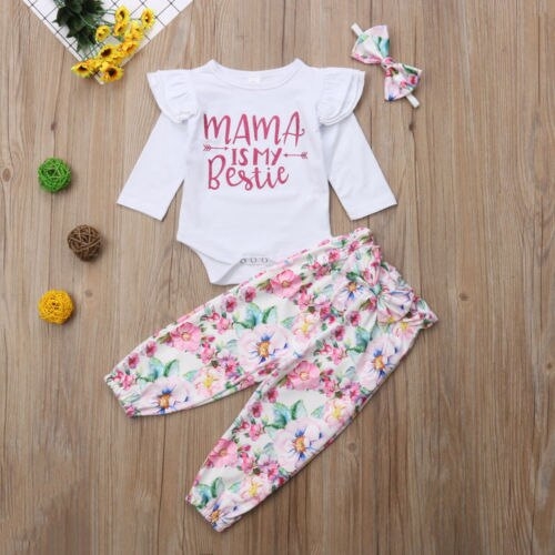 3PCS Set Baby Girls Full Sleeve Bodysuit  Floral