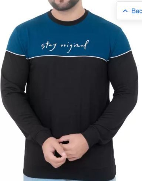 Men Printed Round Neck Polyester Black T-Shirt L