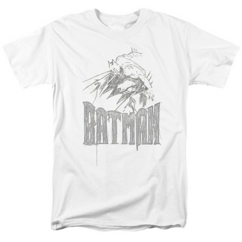 Trevco Batman-Knight Sketch - Short Sleeve Adult 18-1 Tee - White- Ext