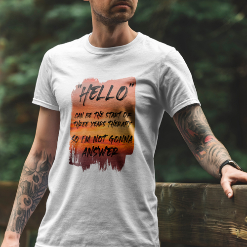 GOTS Organic Cotton T-Shirt – “Hello Therapy” Sunset Design