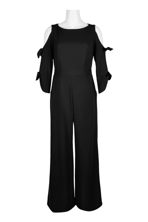 Donna Morgan Boat Neck Cutout Shoulder Zipper Back Solid Jumpsuit