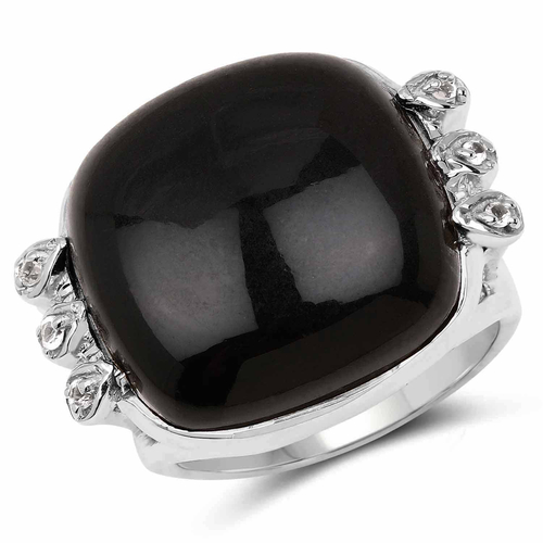 14.04 Carat Genuine Black Onyx & White Topaz .925 Sterling Silver Ring