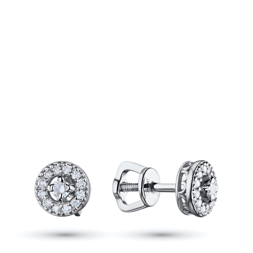 Sterling Silver Earring Studs with 26 Round-Cut Lab-Created Diamonds