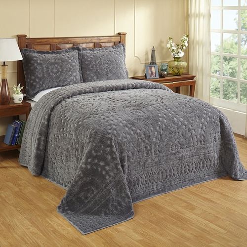 Better Trends BSRQUGRY 102 x 110 in. Rio Chenille Bedspread, Grey 