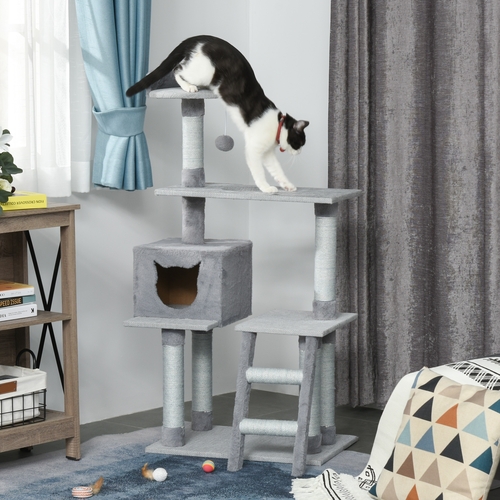 PawHut Cat Tree Activity Center w/ Jute Scratching Posts Ladder