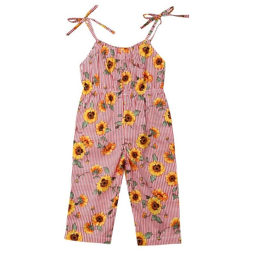 Toddler Baby Girl Sunflower Strap Striped Romper