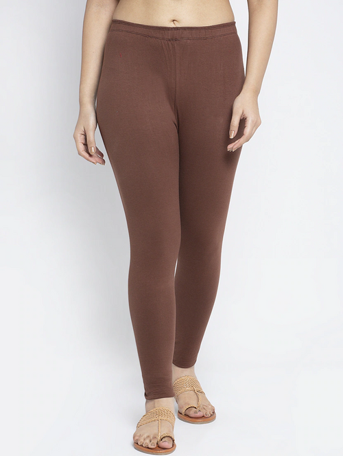 Women's Solid Ankle-Length Leggings(SizeS)(ColorBrown)