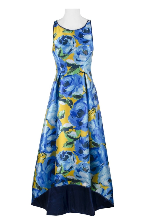 Adrianna Papell Boat Neck Sleevless Box Pleat High Low Hem Racerback