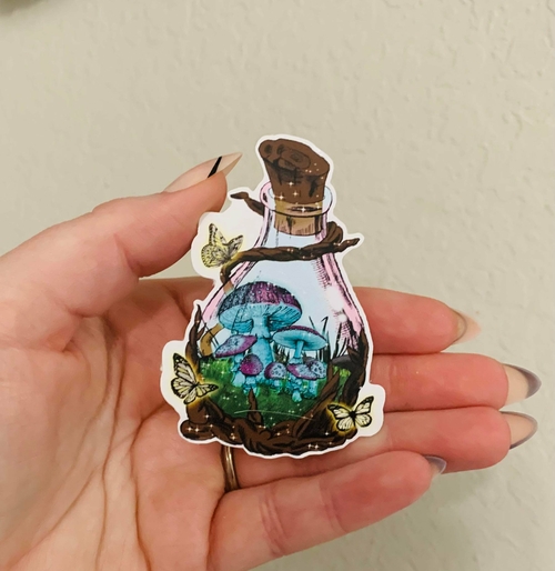 Mushrooms-World Jar Sticker/Magnet