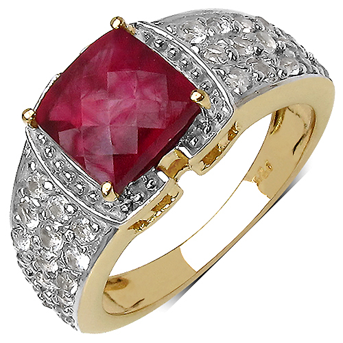 14K Yellow Gold Plated 4.08 Carat Genuine Ruby & White Topaz .925