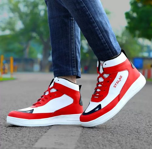 Hip-Hop Ankle Boots High Tops For Men  (Red) (Size 9)