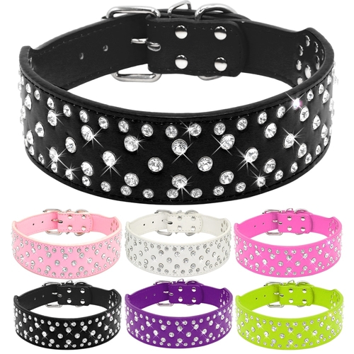 Rhinestone Leather Dog Collars For Large Dogs